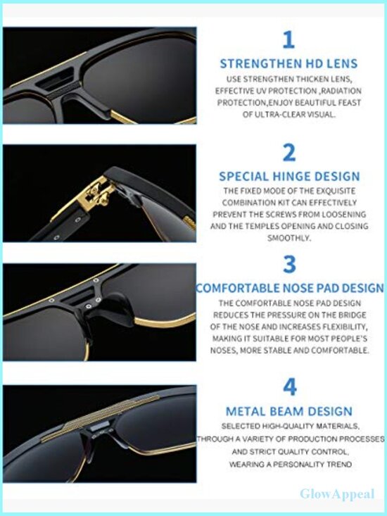 Classic Oversized Square Sunglasses Semi Rimless Gold Alloy Frame UV400 Unisex main image 4